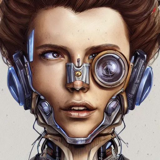 Image similar to lineart, colour, cyborg, portrait, steampunk, hyperdetailed, artstation