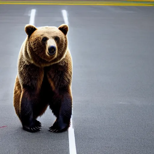 Prompt: a bear on a runway