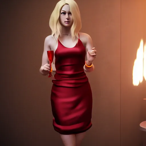 Image similar to lady with blonde hair in a satin dress, unreal engine, octane render, realistic