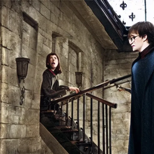 Image similar to harry potter arguing with a staircase