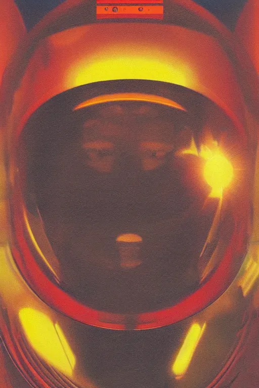 Image similar to poster art, movie poster, retrofuturism, sci - fi, textured, paper texture, 2 0 0 1 : a space odyssey by edward valigursky, red and yellow space suits