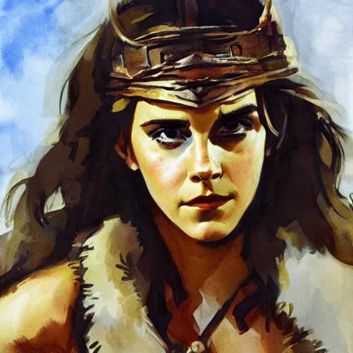 Prompt: emma watson as conan the barbarian by gregory manchess, james gurney, james jean