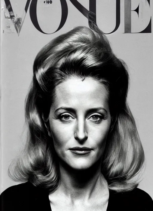 Prompt: a portrait of gillian anderson by mario testino, head shot, award winning, cover of vogue 1 9 6 0, 1 9 6 0, 1 9 6 0 s style, 1 9 6 0 hairstyle, sony a 7 r