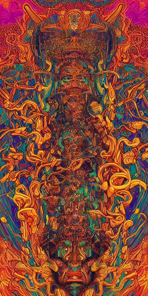 Image similar to psychedelic mushroom ritual central figure intricate highly detailed symmetrical, cinematic movie screen printing poster colorful and vivid pattern, by Artgerm, Darius Zawadzki, James Jean and Moebius, Artstation trending