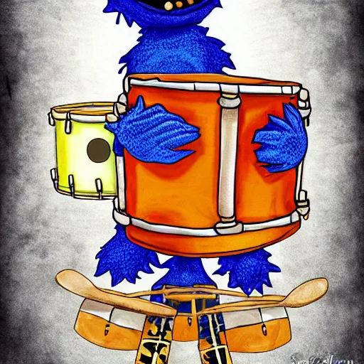 Image similar to the cookie monster plays on drums, Digital Art