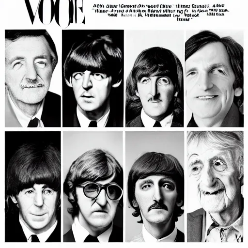 Image similar to old the beatles at age of 9 0 years old, color ( sony a 7 r iv, symmetric balance, polarizing filter, photolab, lightroom, 4 k, dolby vision, photography award ), vogue, perfect face, movie poster