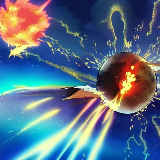 Prompt: anime key visual of a meteor crashing into earth