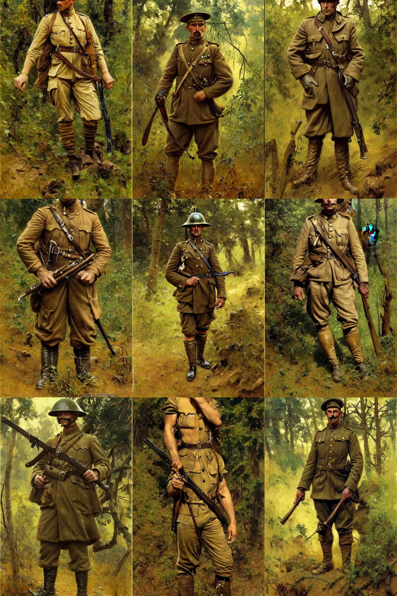 Prompt: anthro lion soldier in the forest during world war 1, character design, painting by gaston bussiere, craig mullins, j. c. leyendecker, tom of finland