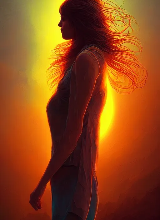 Image similar to sun dancer, atmospheric, ambient, volumetric lighting, highly detailed, digital art, alena aenami and karol bak