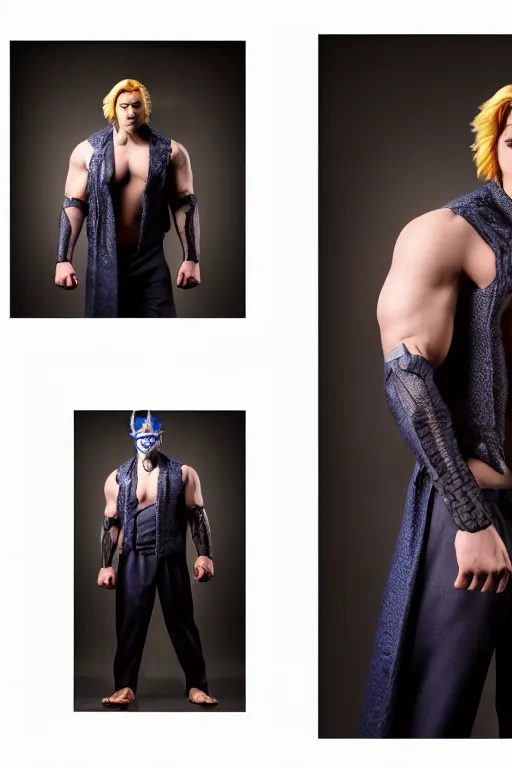 Prompt: full - length portrait of beast x - man, fashion color studio lighting, 3 5 mm, close - up