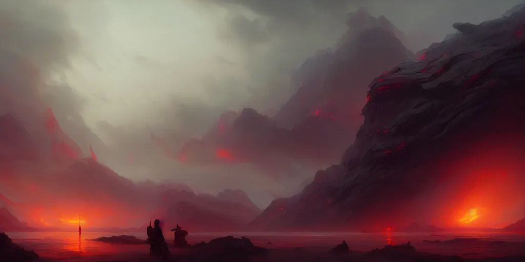 Image similar to hell, 👿, depressing sky, extremely detailed digital painting, in the style of fenghua zhong and ruan jia and jeremy lipking and peter mohrbacher, mystical colors, rim light, beautiful lighting, 8 k, stunning scene, raytracing, octane, trending on artstation