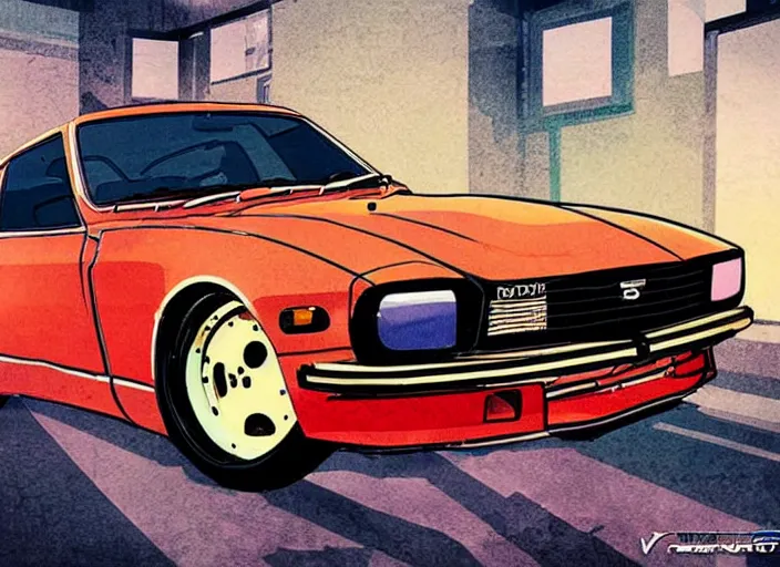 Image similar to anime art style Datsun 240Z