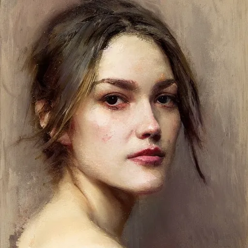 Prompt: Richard Schmid and Jeremy Lipking portrait painting of a young beautiful woman