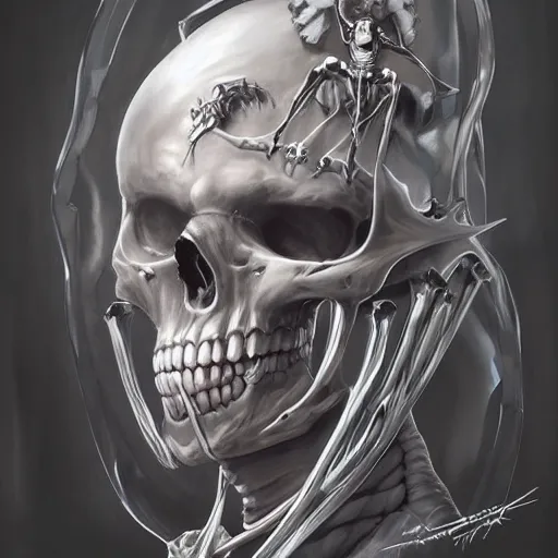 Prompt: Portrait of a sovereign skeleton by Artgerm