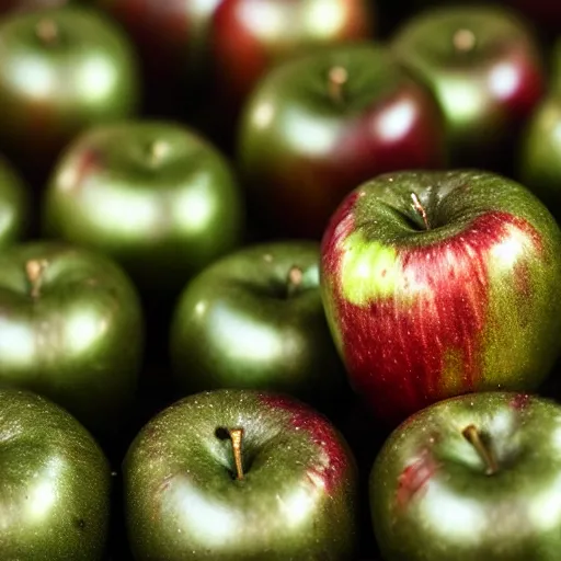 Image similar to apple consumed by army of tiny insectoid metallic robots