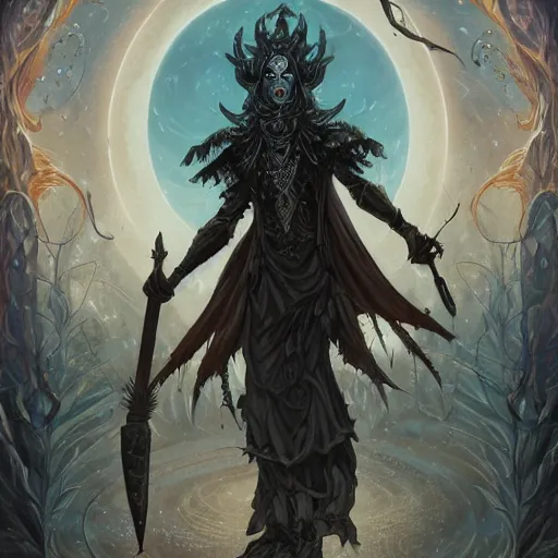 Prompt: Highly detailed powerful eldritch god of the night standing in elvish armor with a sword by Peter Mohrbacher, a cold night in a field of poppy flowers by Kelly Mckernan, a blade of ebony and gold by Takeshi Obata, trending on artstation