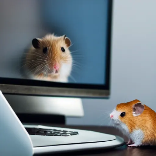 Prompt: hamster watching the computer