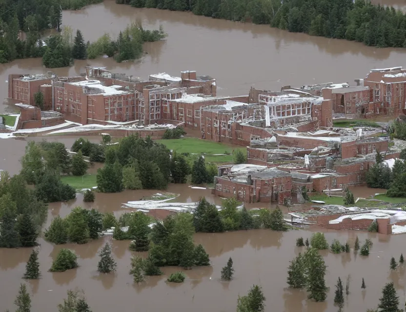 Image similar to dalhousie university in ruins, and flooded