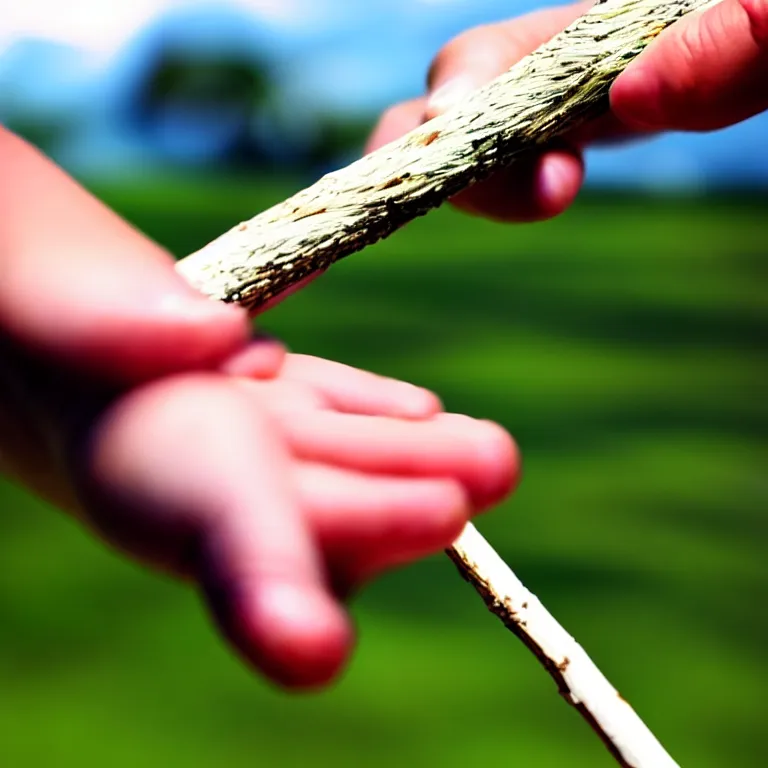 Image similar to High definition photo. Close-up of a beautiful hand holding a white stick.