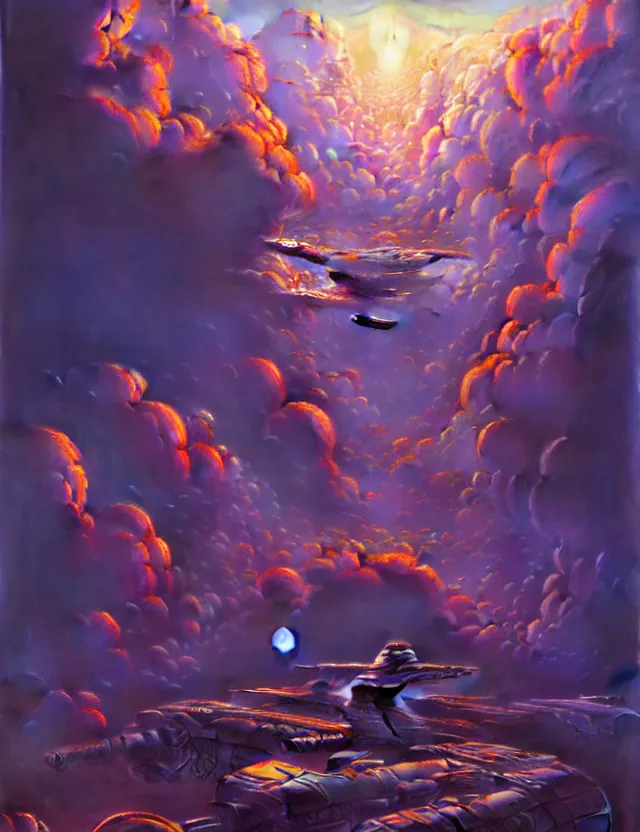 Prompt: a futuristic minimalistic magical cloud utopia, spiritual, tim hildebrandt, wayne barlowe, bruce pennington, donato giancola, trending on artstation, cinematic composition, beautiful lighting, hyper detailed, 8 k, oil on canvas