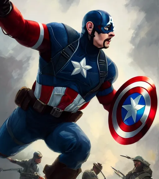 Image similar to Gavin Mcinnes as Captain America, heading into battle, sigma male, rule of thirds, cinematic, art by Stanley Artgerm Lau, WLOP, Rossdraws, Andrei Riabovitchev, Marc Simonetti, Yoshitaka Amano, ArtStation, CGSociety,