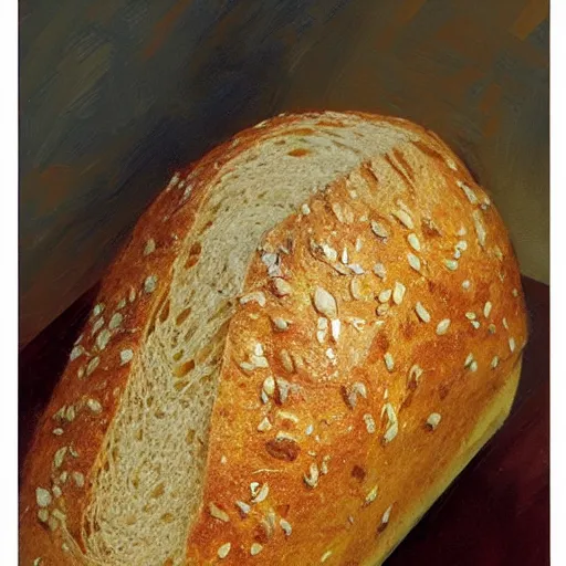 Prompt: beautifully toasted loaf of bread, ultradetailed, crispy, art by craig mullins