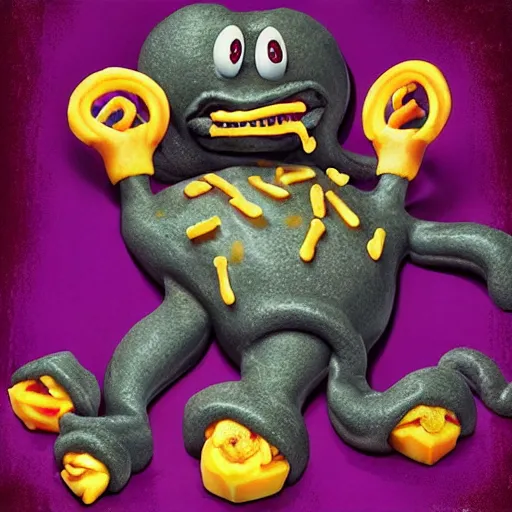 Image similar to “ mcdonald ’ s grimace lovecraftian horror ”