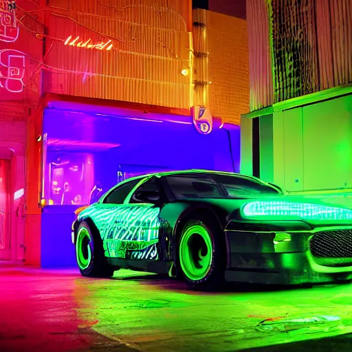 Image similar to a neon cyberpunk jaguar