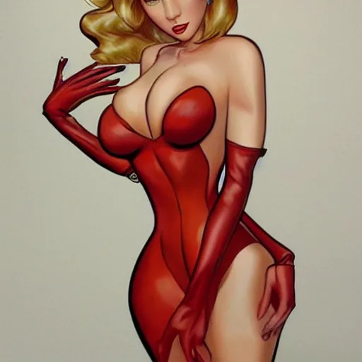 Prompt: Taylor Swift cosplaying as jessica rabbit, by artgerm, deviantart