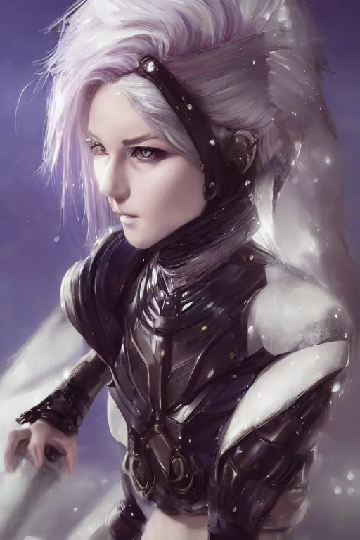 Image similar to A realistic anime portrait of a short white haired female rogue wearing an intricate medium armor, middle eastern, purple eyes, digital painting, by Stanley Artgerm Lau, Sakimichan, WLOP and Rossdraws, digtial painting, trending on ArtStation, SFW version