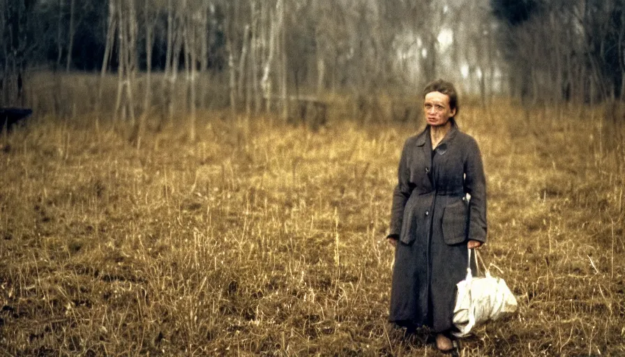 Prompt: movie still by andrei tarkovsky of a woman with roots in the mouth, cinestill 8 0 0 t 3 5 mm technicolor, heavy grain, high quality, high detail