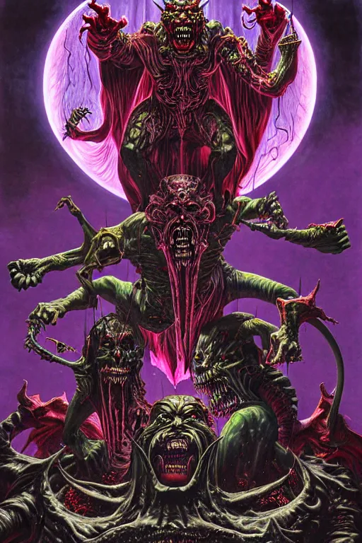 Prompt: a hyperrealistic rendering of an epic boss fight against an ornate supreme dark vampire overlord, cinematic horror by chris cunningham, lisa frank, richard corben, highly detailed, vivid color,