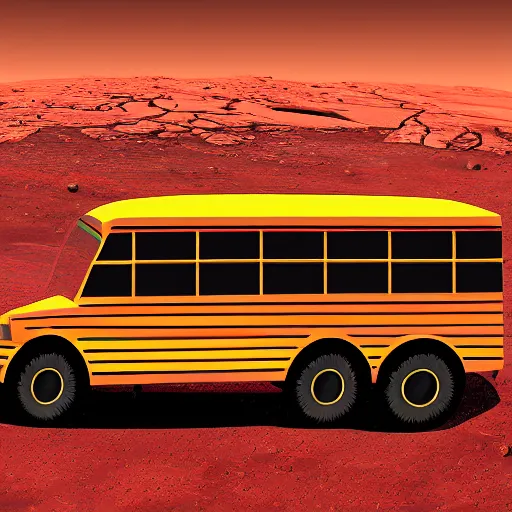 Image similar to school bus driving on mars, digital art, 8k