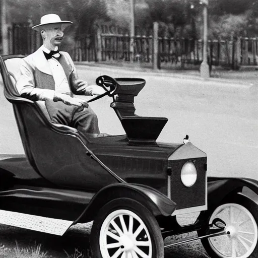 Image similar to a rabbit driving a model t ford, black and white photograph