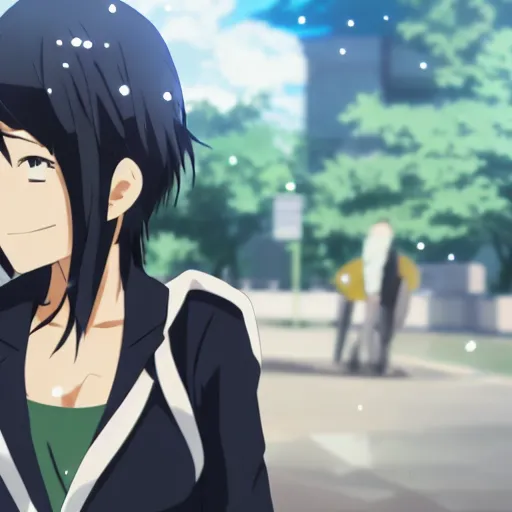 Prompt: anime waifu wearing OSHA compliant clothing, anime key visual, Makoto Shinkai, bokeh, Long shot, Midday,