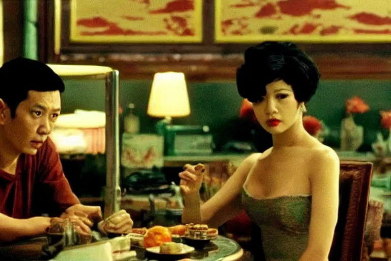 Image similar to wong kar wai lonely woman indoors movie scene