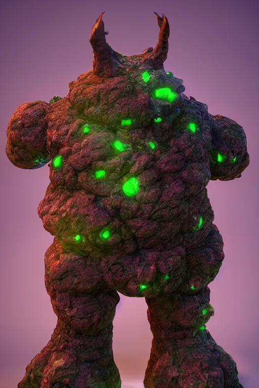 Image similar to arcane fantasy art giant golem elemental wood rock bastion forged gemstone enchanted forest troll, global illumination ray tracing hdr fanart arstation by sung choi and eric pfeiffer and gabriel garza and casper konefal lisa frank zbrush central hardmesh radiating a glowing aura