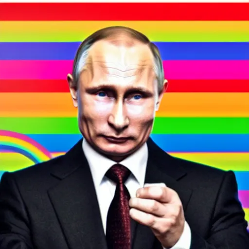 Image similar to a photo of vladimir putin holding a gay pride flag