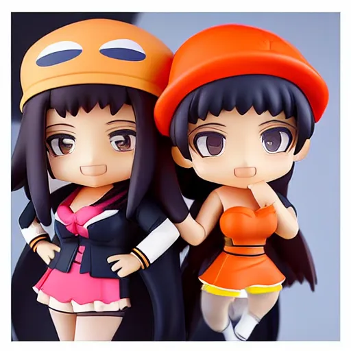 Image similar to high quality portrait flat matte painting of cute girl in the style of nendoroid and One Piece Nami , flat anime style, thick painting, medium close-up