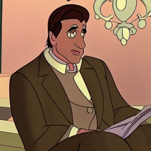 Image similar to steve carell in anastasia, don bluth animation, film still