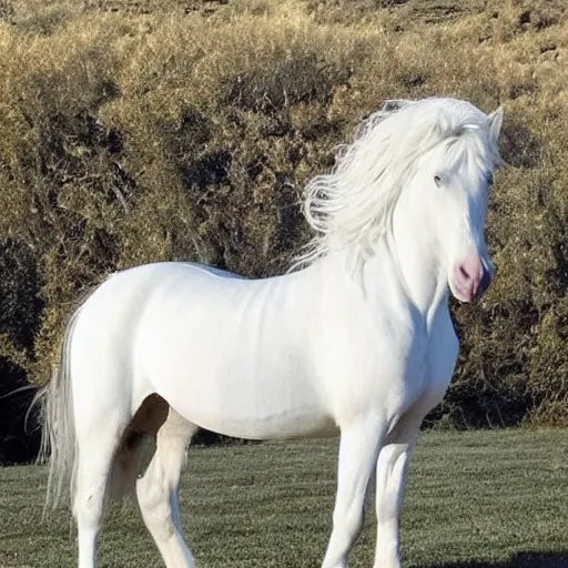 Prompt: a photo of a beautiful white horse with long •••••curly••••• hair