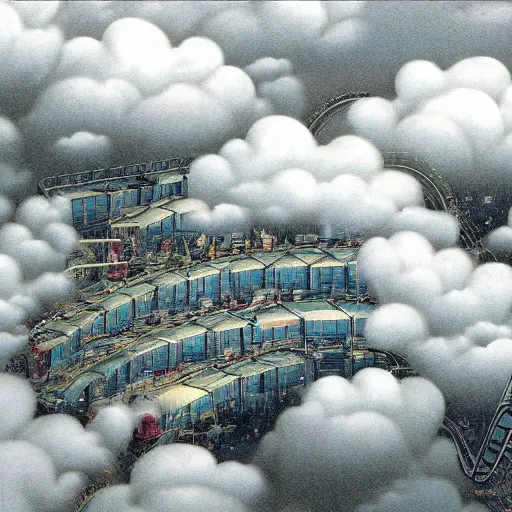 Image similar to a theme park in the clouds, by satoshi kon