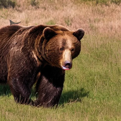 Image similar to film still of a bear and a bull movie 4k