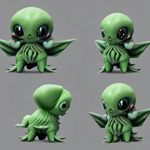 Prompt: a baby cthulhu pokemon. very cute. friendly. very detailed. textured. beautiful. digital render.