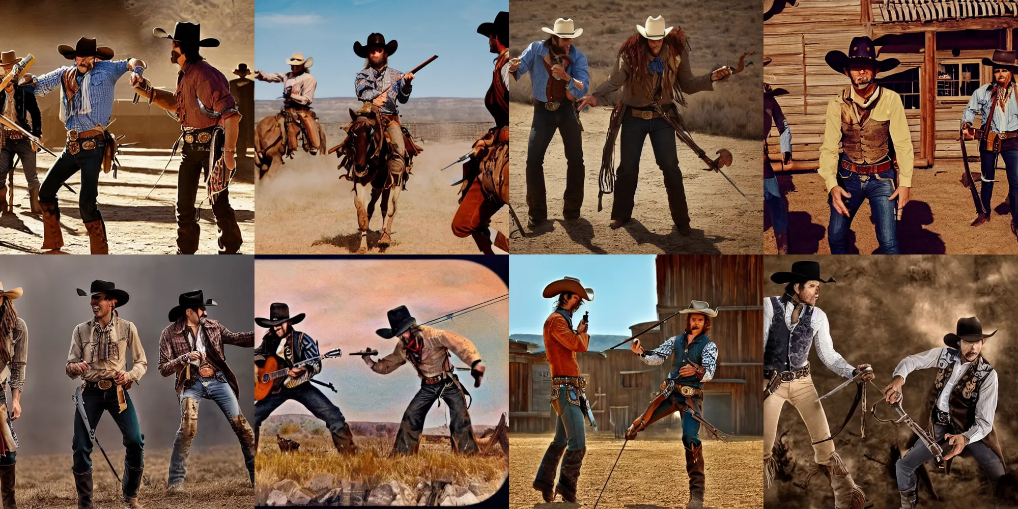 Prompt: cowboy skeletons having a duel, wild west, high noon, western, dramatic