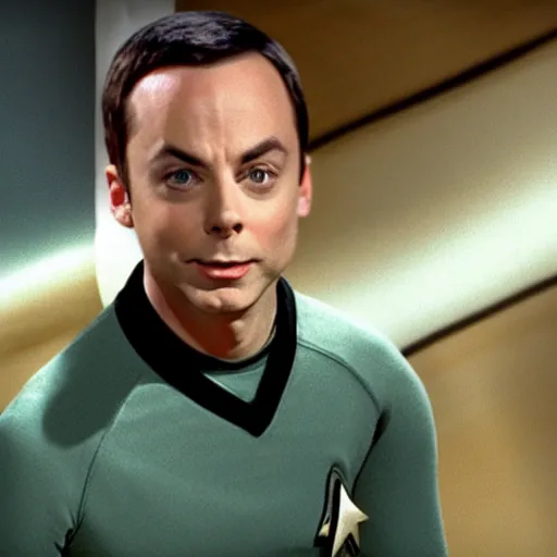 Image similar to sheldon cooper from the big bang theory in star trek ( 1 9 9 6 )