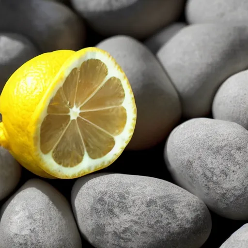 Prompt: A lemon is made of crystal rock.