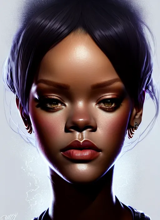 Image similar to portrait of apex legends rihanna, intricate, elegant, glowing lights, highly detailed, digital painting, artstation, glamor pose, concept art, smooth, sharp focus, illustration, art by artgerm and greg rutkowski, artey freytag