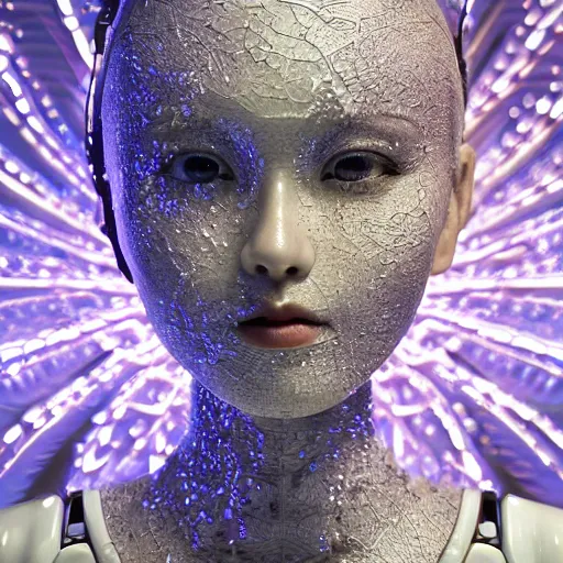 Image similar to beautiful centered Fine art photo portrait of HoYeon Jung as a solarpunk robotic humanoid treading on water, white mechanical parts with led lights, photorealistic, white background, highly detailed and intricate, sun lighting, HDR 8k