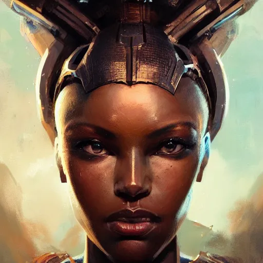 Image similar to a beautiful portrait of a iron goddess by greg rutkowski and raymond swanland, afrofuturism, trending on artstation, ultra realistic digital art